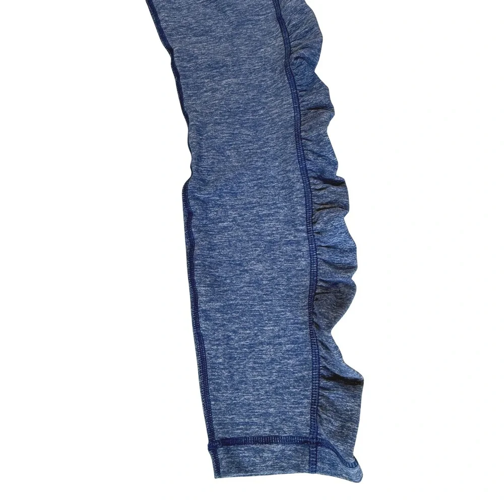 Lululemon Heathered Blue Ruched Leggings Size 12 Yoga Pants Sporty Workout Train